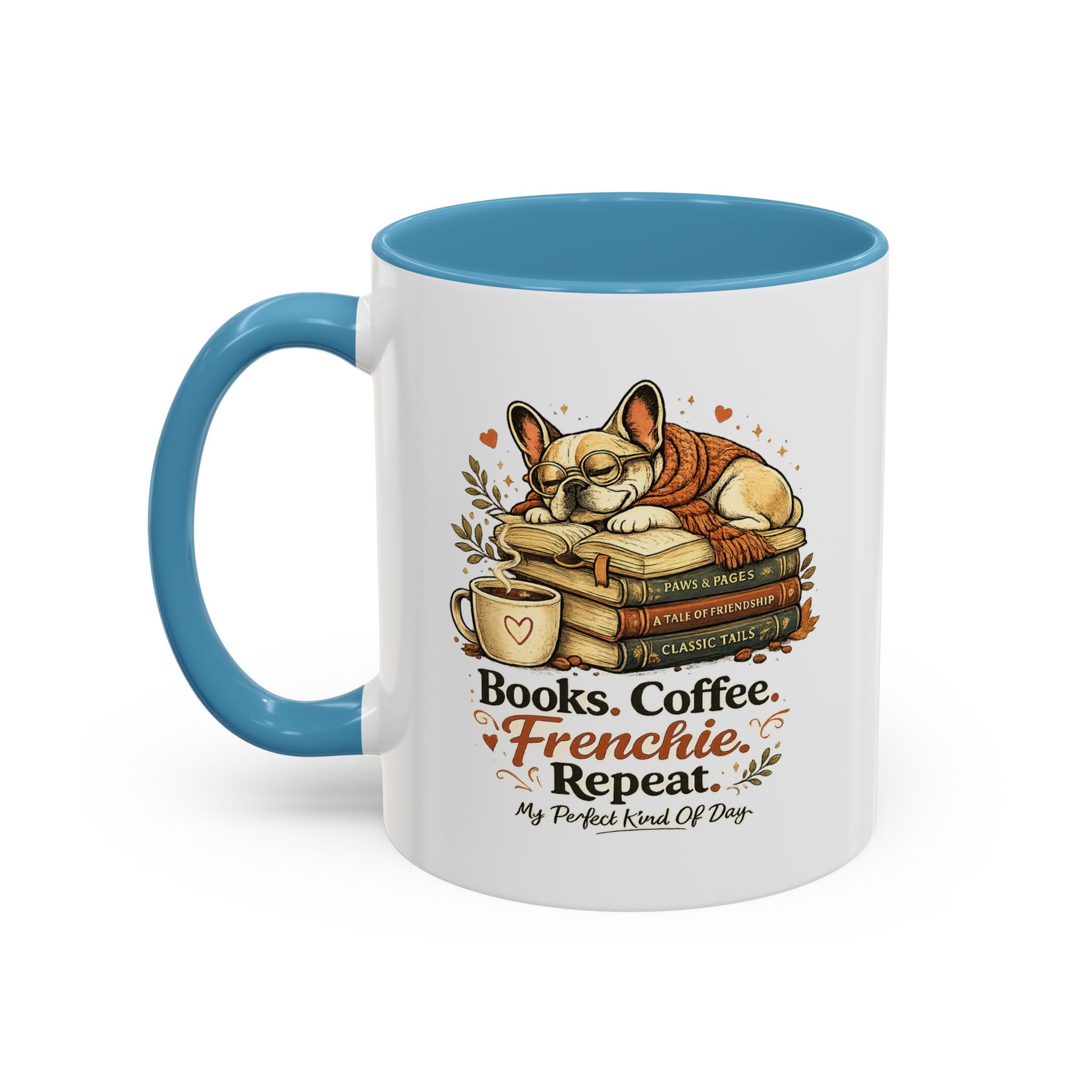 Books . Coffee . Frenchie - Accent Ceramic Mug