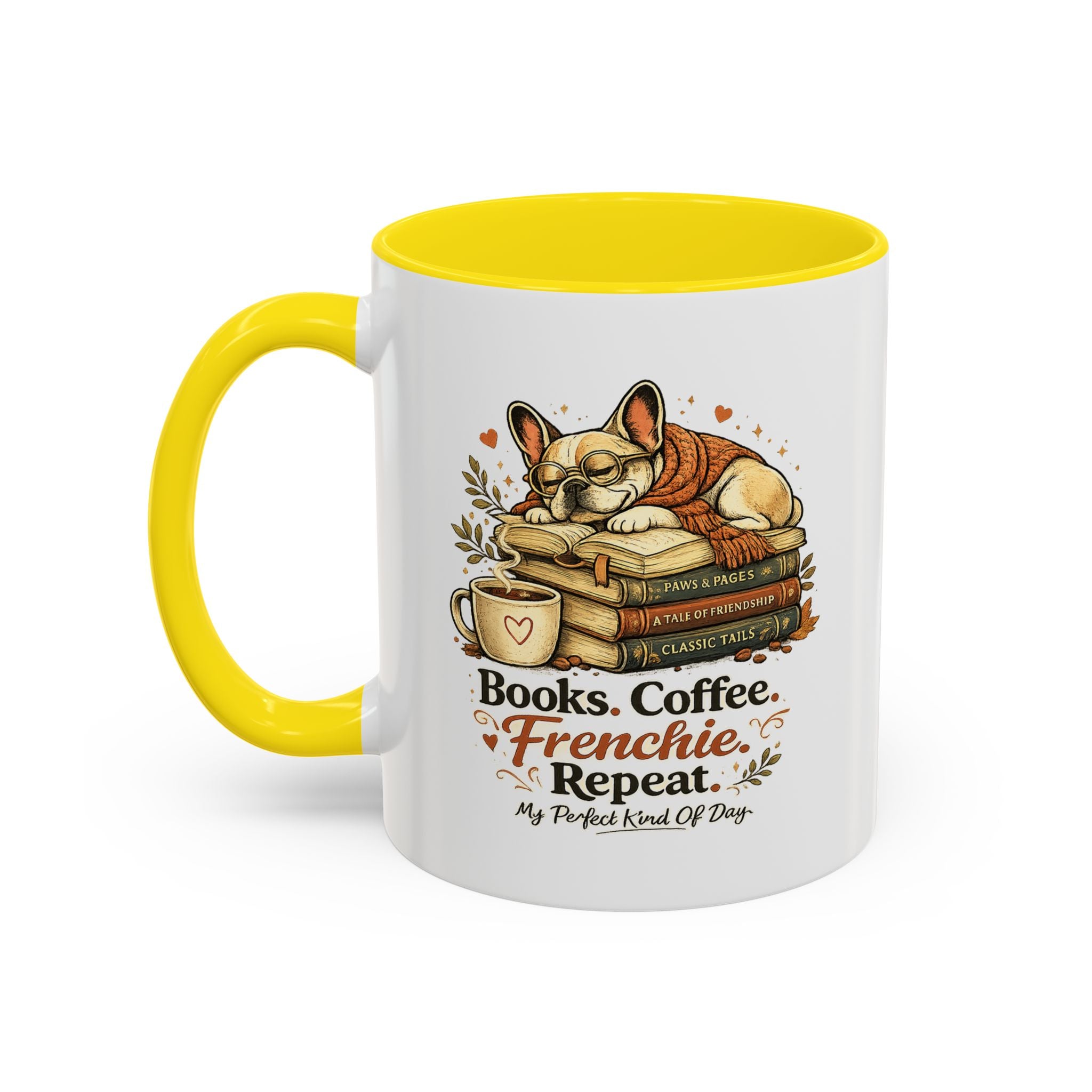 Books . Coffee . Frenchie - Accent Ceramic Mug