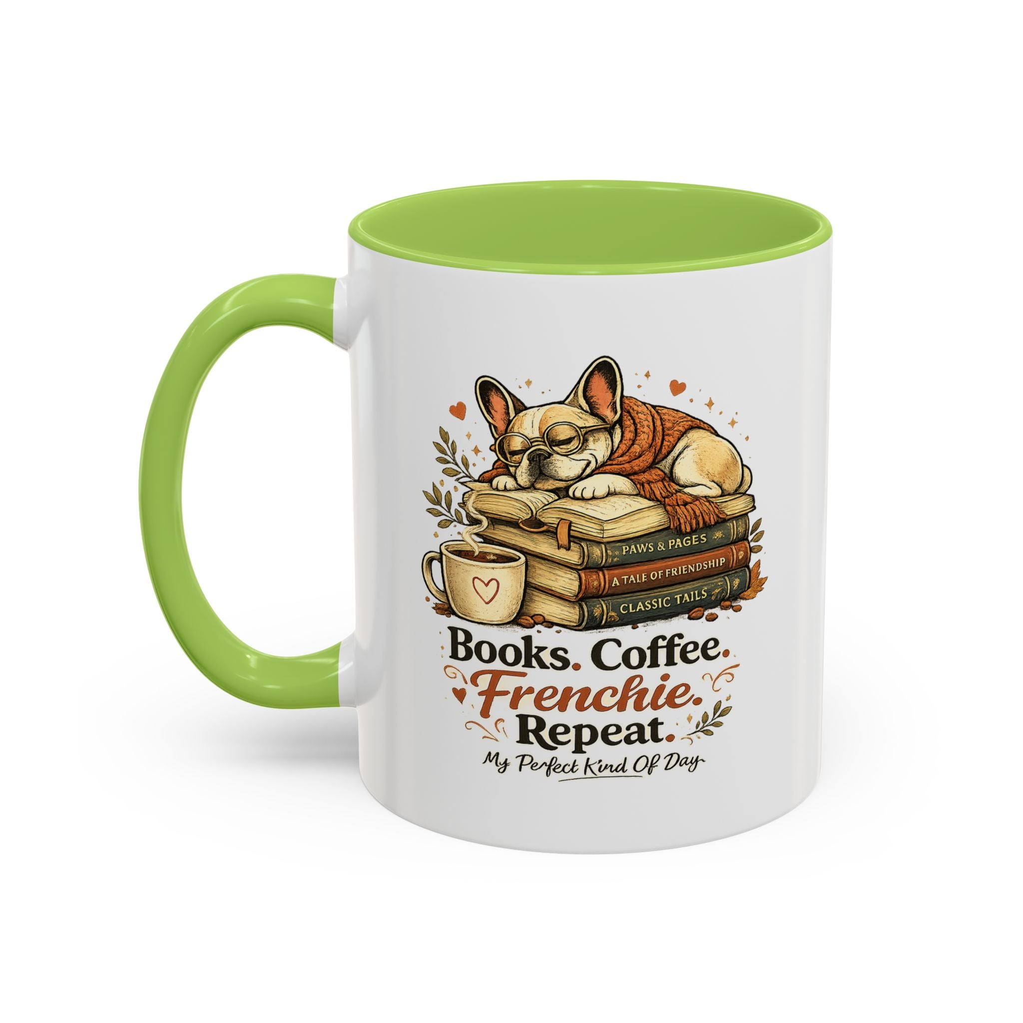 Books . Coffee . Frenchie - Accent Ceramic Mug