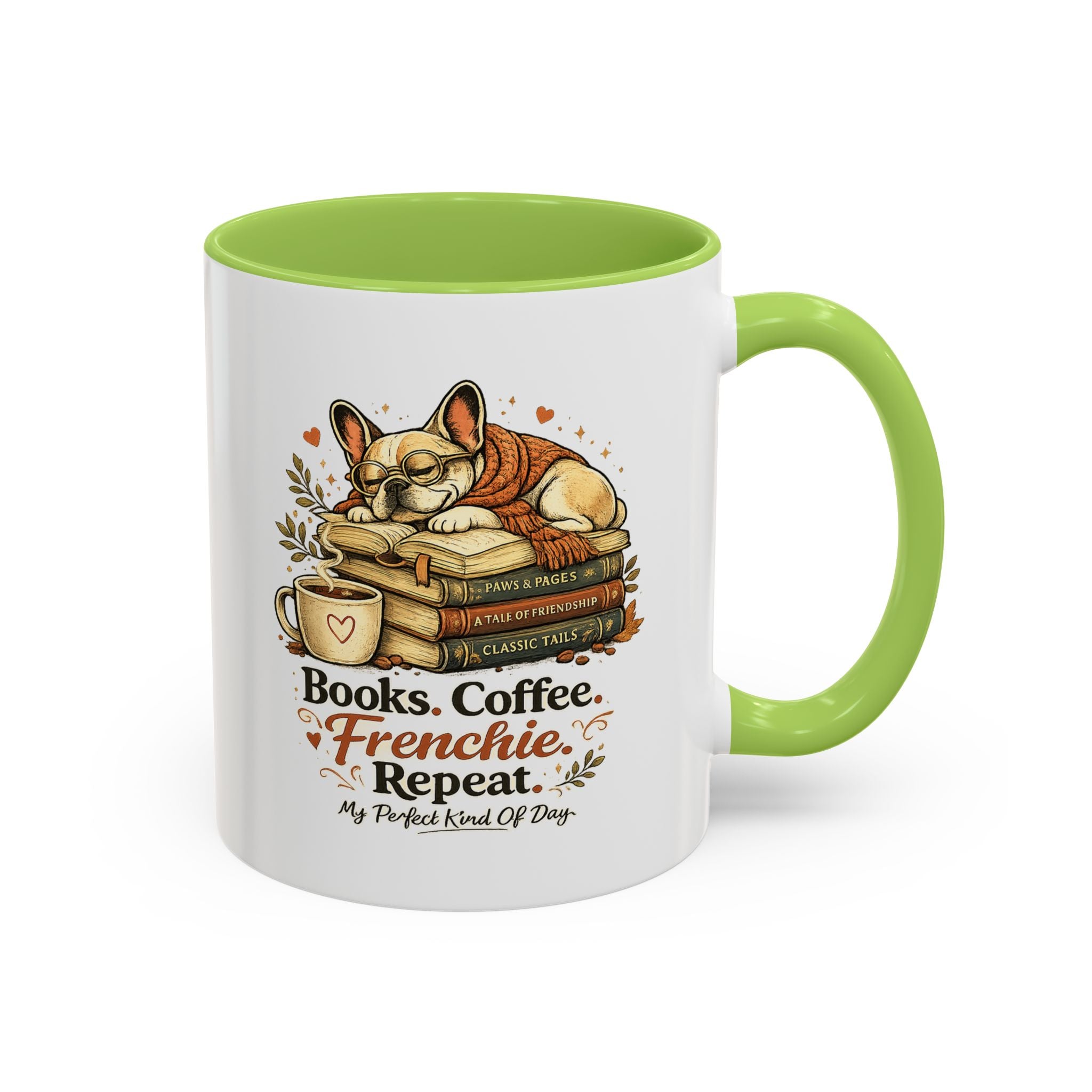 Books . Coffee . Frenchie - Accent Ceramic Mug