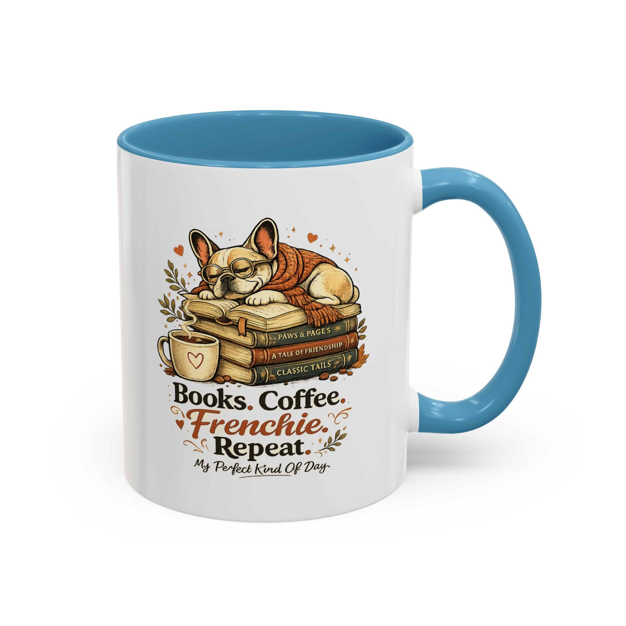 Books . Coffee . Frenchie - Accent Ceramic Mug