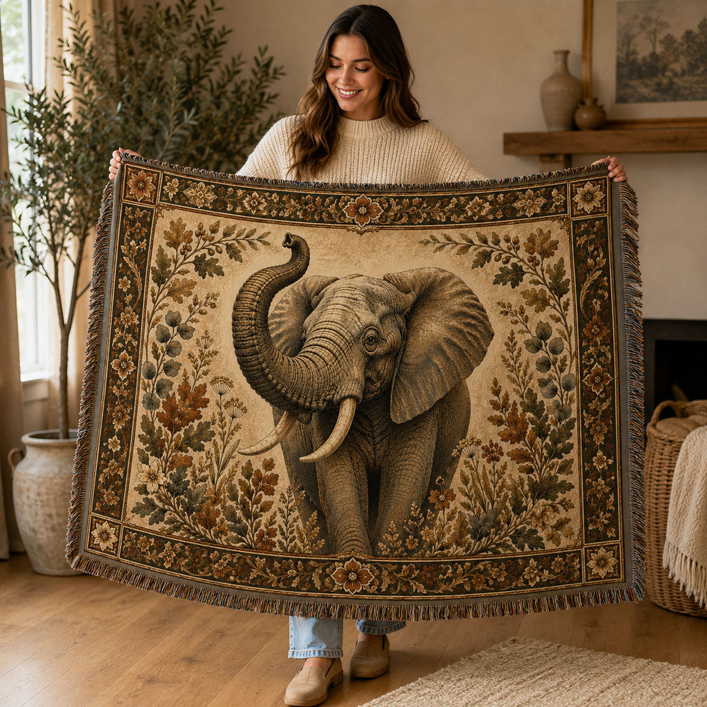 Majestic Elephant Heritage Woven Blanket