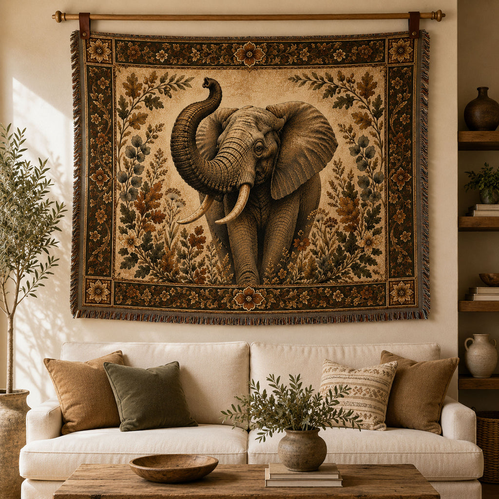 Majestic Elephant Heritage Woven Blanket