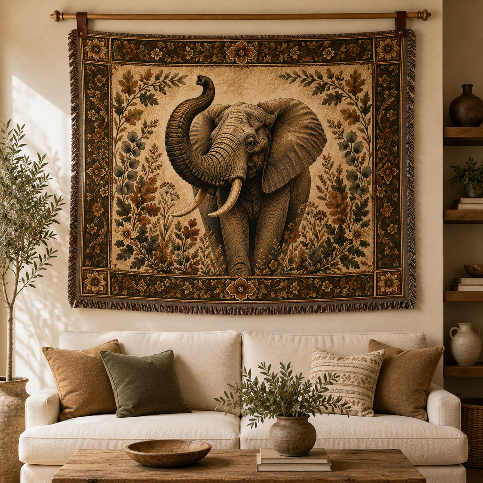 Majestic Elephant Heritage Woven Blanket