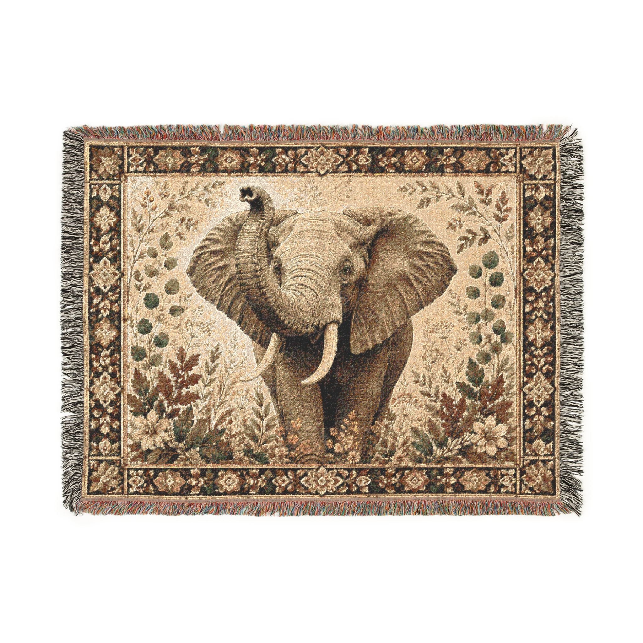 Majestic Elephant Heritage Woven Blanket