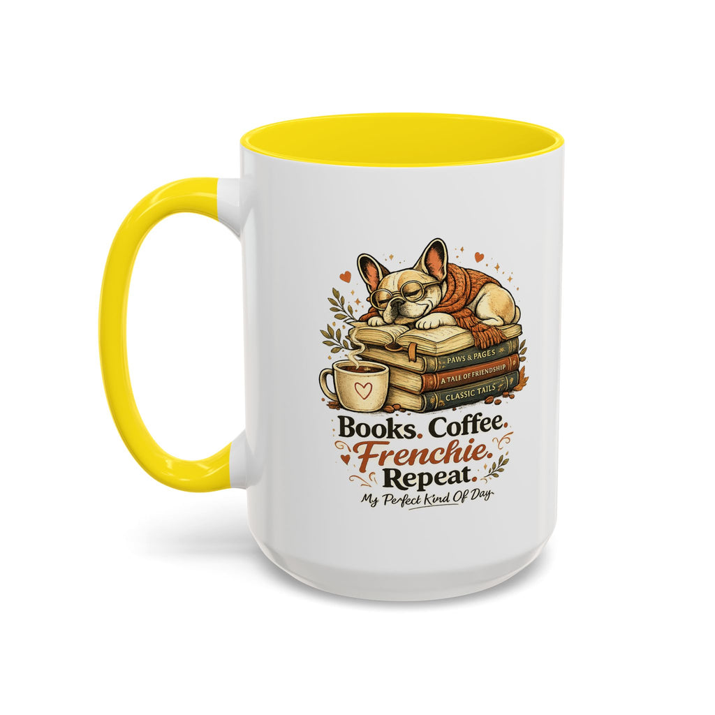 Books . Coffee . Frenchie - Accent Ceramic Mug