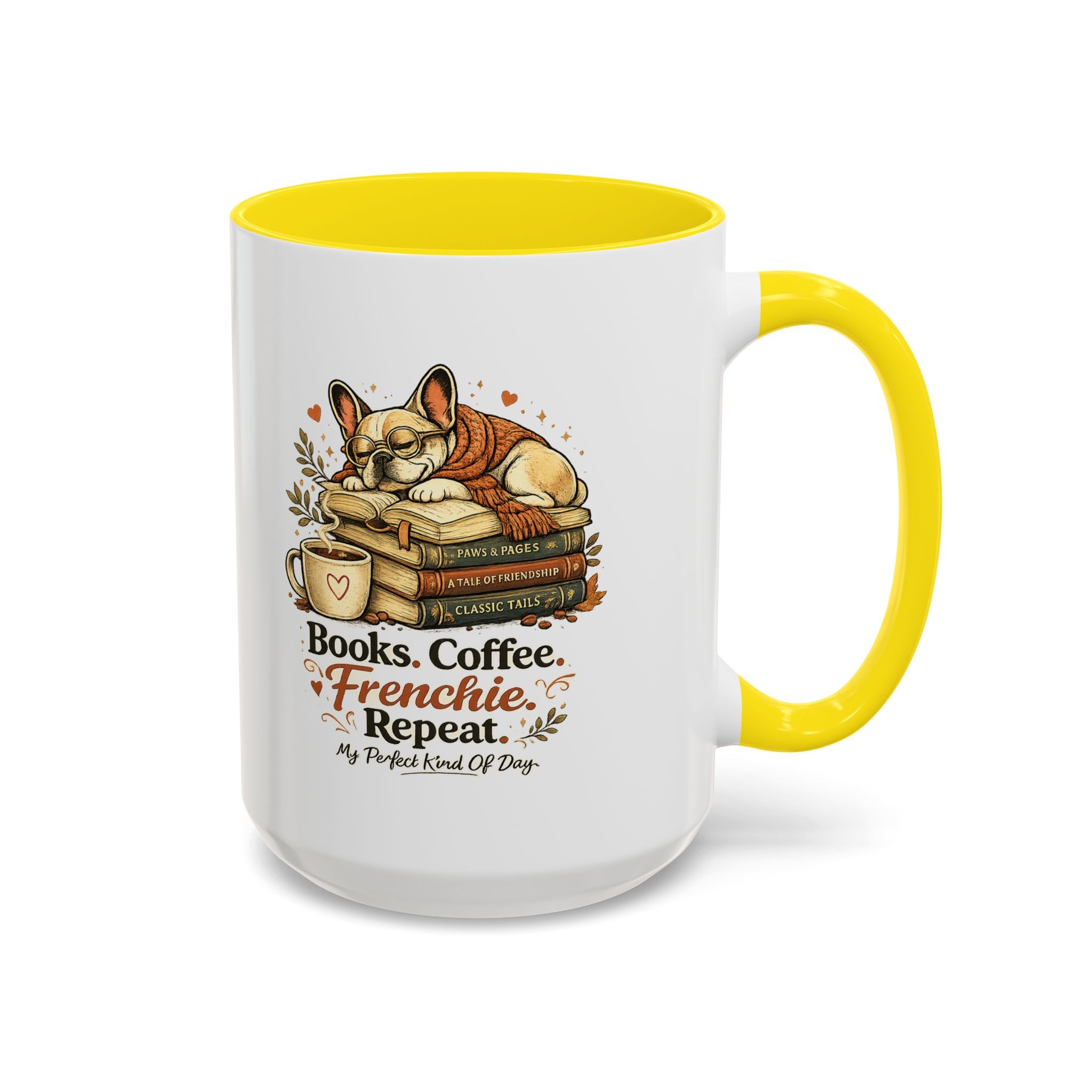 Books . Coffee . Frenchie - Accent Ceramic Mug