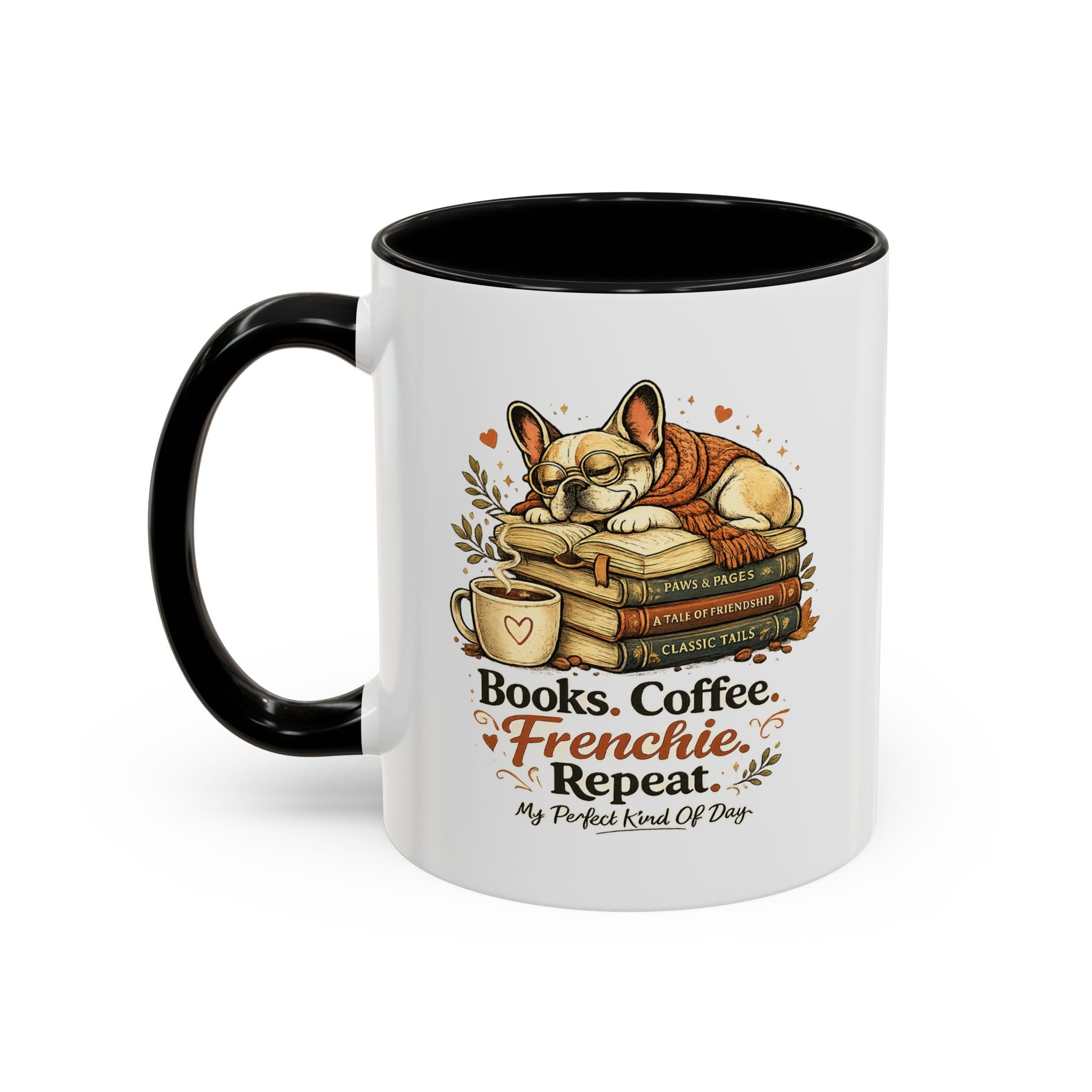 Books . Coffee . Frenchie - Accent Ceramic Mug