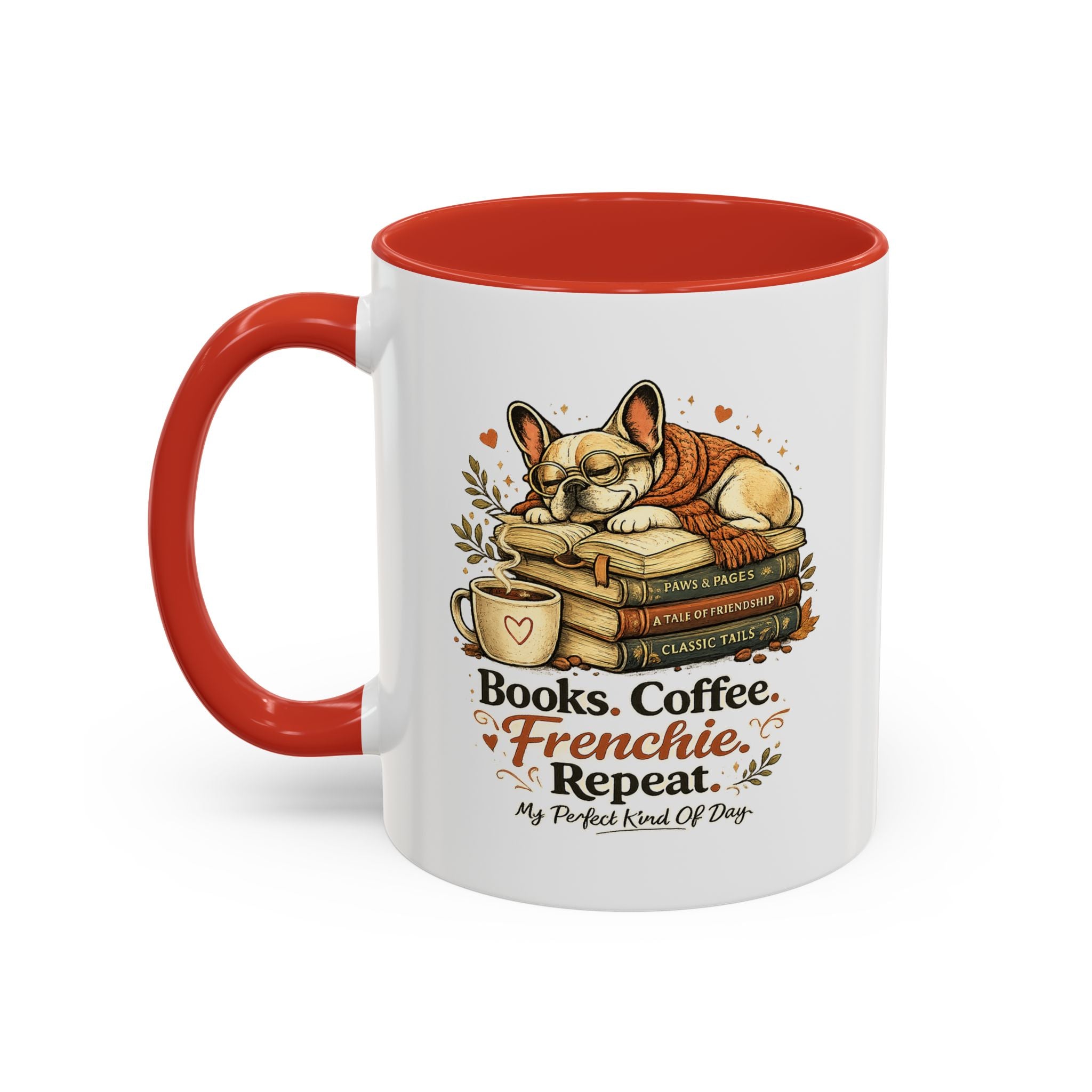 Books . Coffee . Frenchie - Accent Ceramic Mug